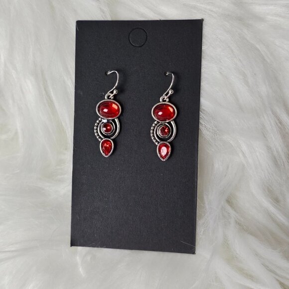 🏆185 Garnet Silver Spiral Dangle Earrings - Picture 2 of 5